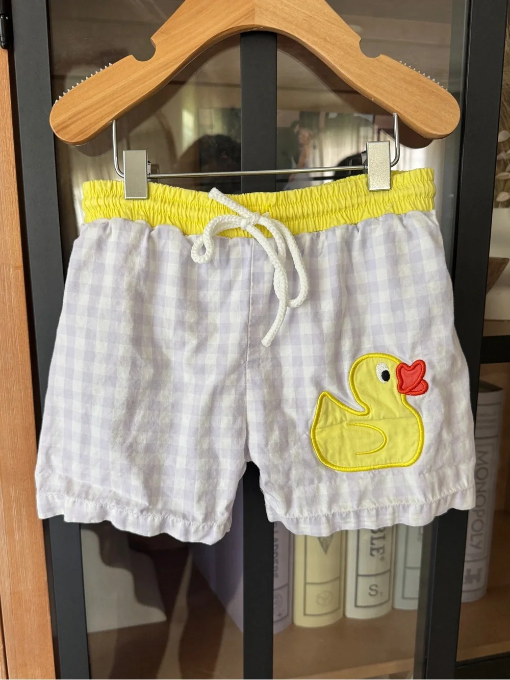 Cecil & Lou duck applique gingham swimming trunks shorts baby toddler boy